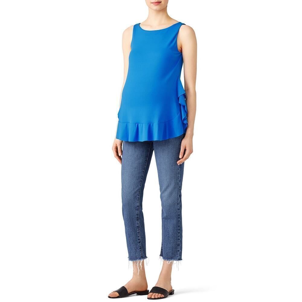 Susana Monaco Ruffle Maternity Top Women's‎ Medium Blue Jersey Sleeveless RTR